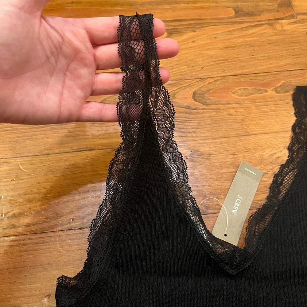 JCrew Lace-Trim Ribbed Y2K Tank Top Bottom Ruffles Black‎ Classic size M - Picture 8 of 16